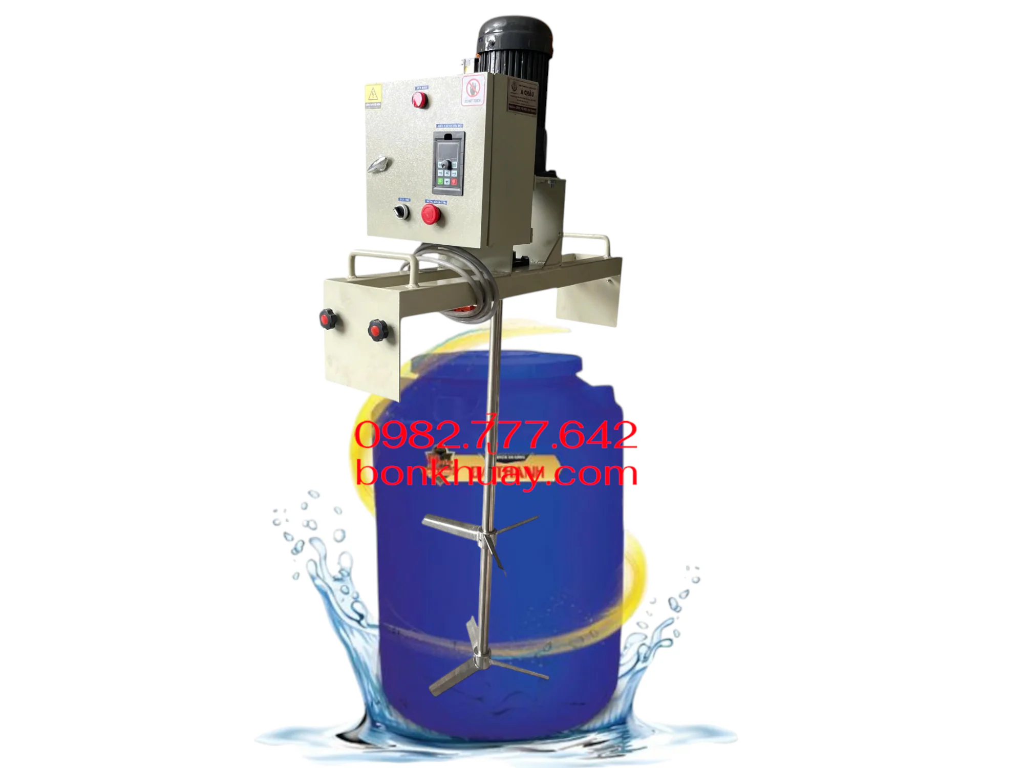 Máy khuấy hóa chất gá ngang thùng phuy