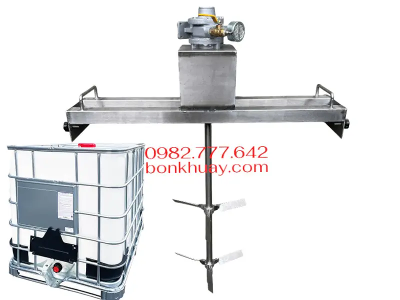 Mua m&aacute;y khuấy c&ocirc;ng nghiệp g&aacute; ngang th&ugrave;ng IBC 1000 l&iacute;t gi&aacute; rẻ, BH 12 th&aacute;ng